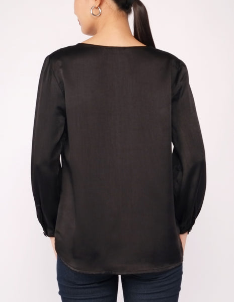 Alyana Split Neckline Blouse (Black)