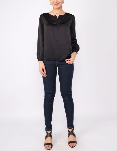 Alyana Split Neckline Blouse (Black)