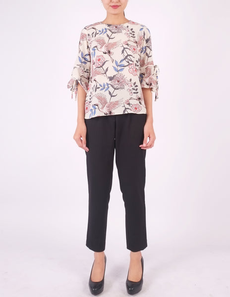 Bettina Flare Sleeves Top (Crane Print)