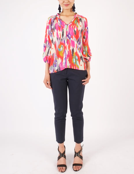 Chiara Split Neckline Top (Multi Ikat Print)
