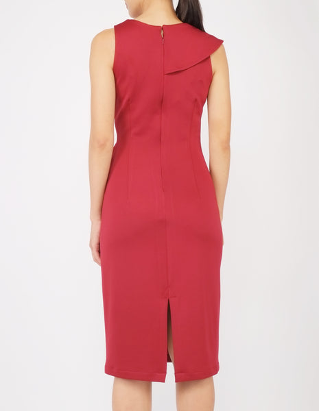 Erin Asymmetric Flounce Dress (Maroon)