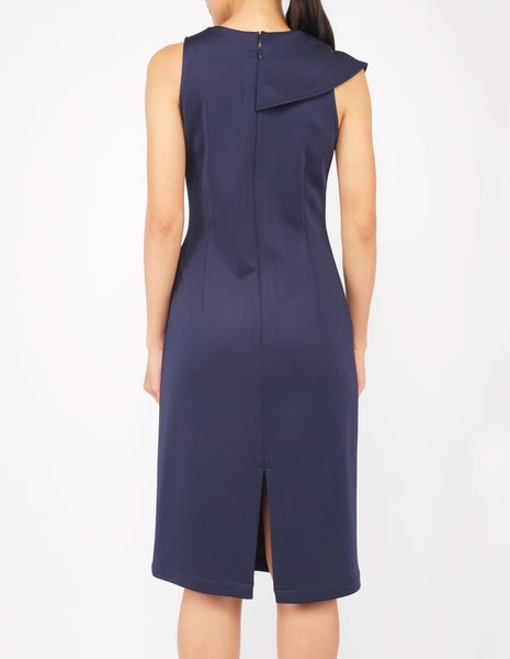 Erin Asymmetric Flounce Dress (Navy)