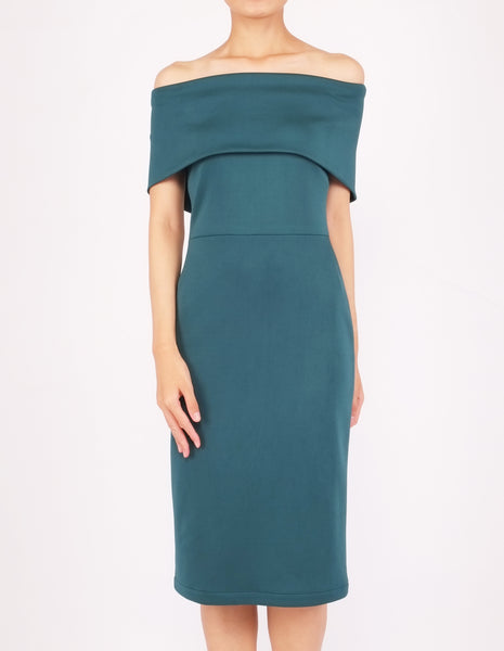 Evita Off-Shoulder Midi Dress (Green)