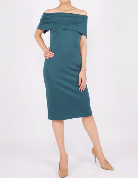 Evita Off-Shoulder Midi Dress (Green)