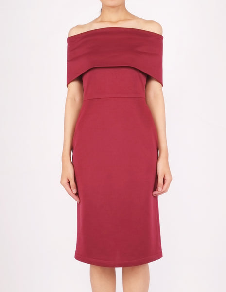 Evita Off-Shoulder Bodycon Dress (Maroon)