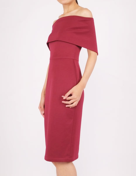 Evita Off-Shoulder Bodycon Dress (Maroon)