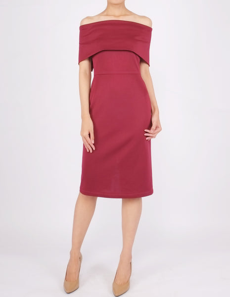 Evita Off-Shoulder Bodycon Dress (Maroon)