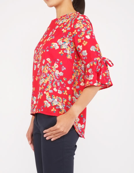 Bettina Flare Sleeves Top (Red Floral)