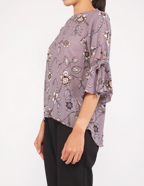 Bettina Flare Sleeves Top (Grey Floral)