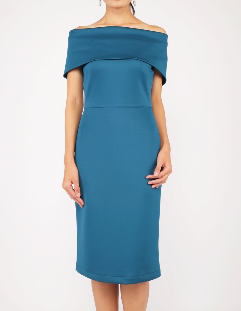Evita Off-Shoulder Midi Dress (Teal)