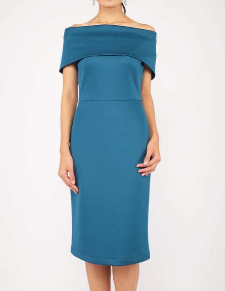 Evita Off-Shoulder Midi Dress (Teal)