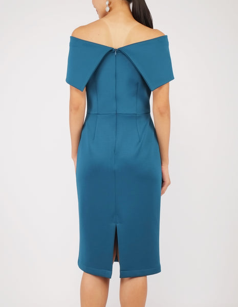 Evita Off-Shoulder Midi Dress (Teal)
