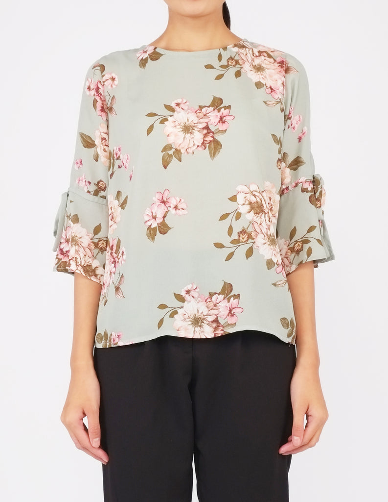 Bettina Flare Sleeves Top (Light Green Floral)