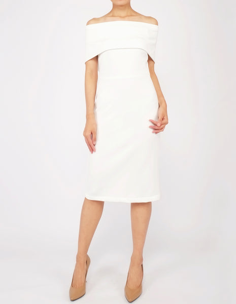 Evita Off-Shoulder Bodycon Dress (Ivory)