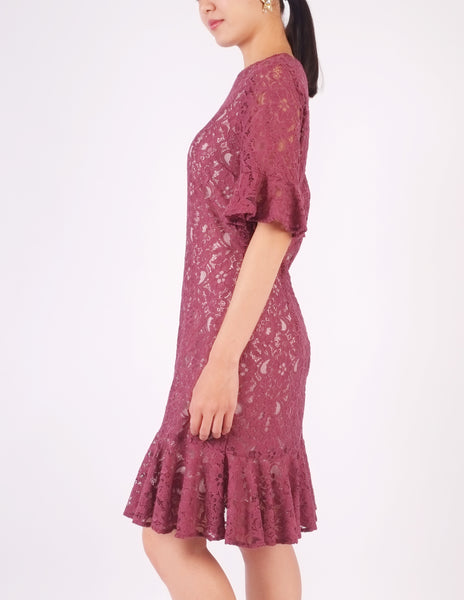 Elaine Lace Flounce Dress (Plum)