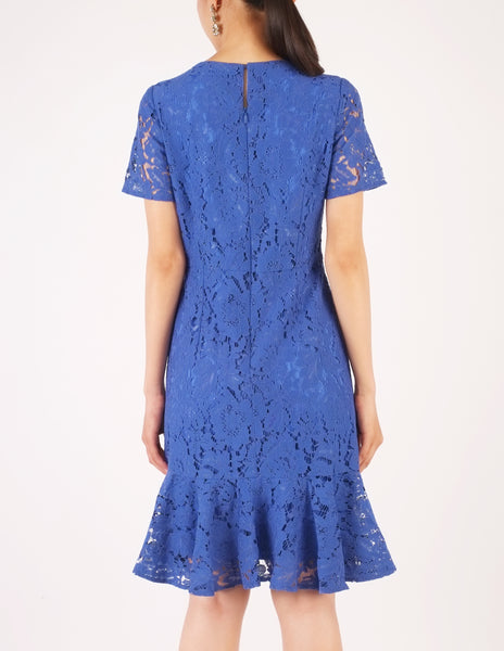 Eula Lace Flounce Hem Dress (Royal Blue)