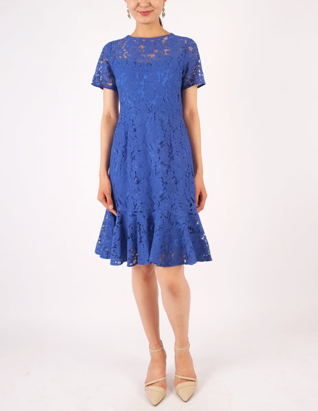 Eula Lace Flounce Hem Dress (Royal Blue)