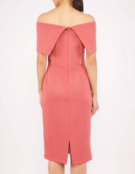 Evita Off-Shoulder Midi Dress (Clay)