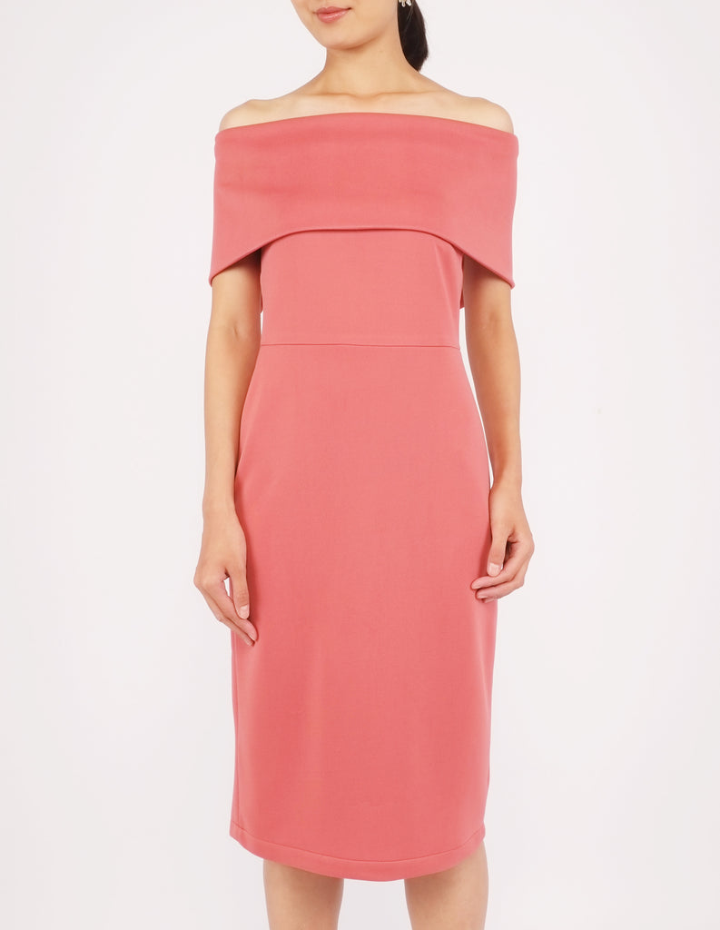 Evita Off-Shoulder Midi Dress (Clay)