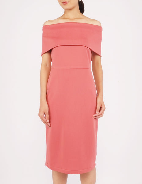 Evita Off-Shoulder Midi Dress (Clay)