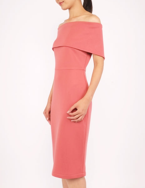 Evita Off-Shoulder Midi Dress (Clay)