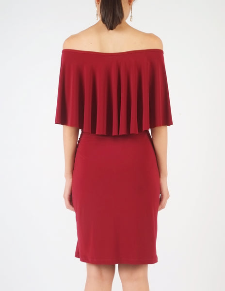 Holly Off-Shoulder Short Dress (Maroon)