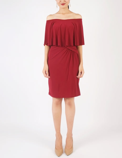 Holly Off-Shoulder Short Dress (Maroon)