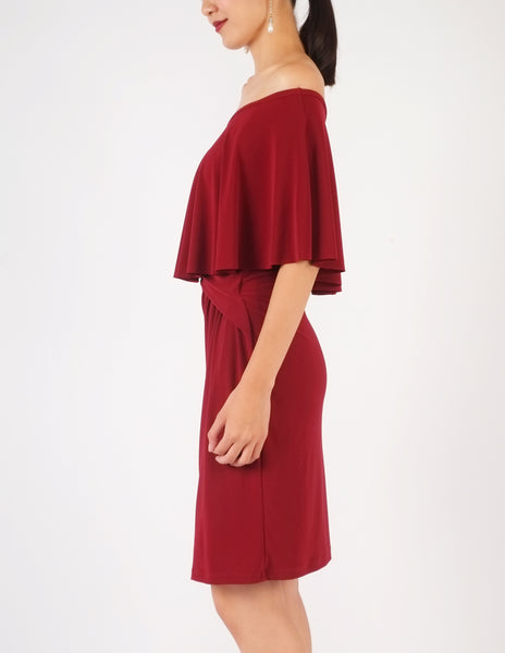 Holly Off-Shoulder Short Dress (Maroon)