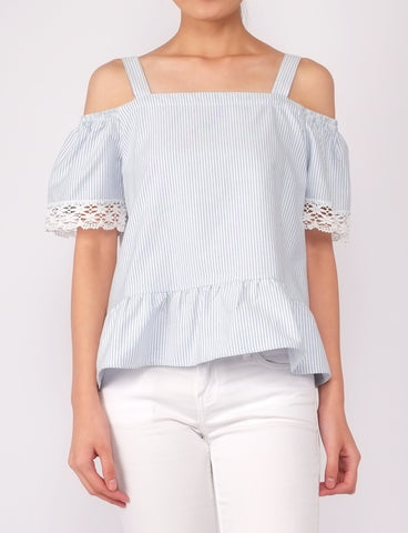 Alne Cold Shoulder Top (Blue Stripe)