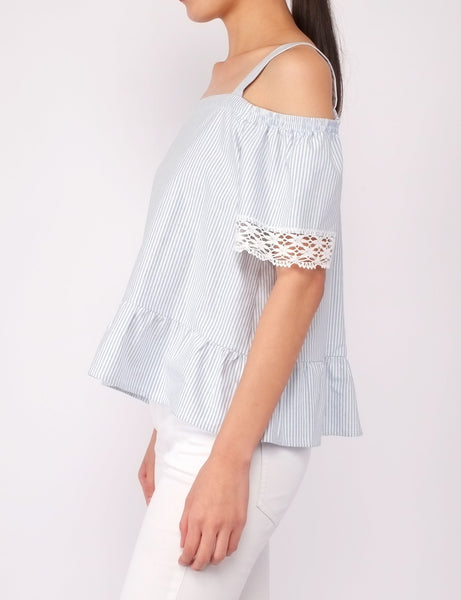 Alne Cold Shoulder Top (Blue Stripe)