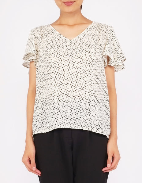 Amberly Wide Sleeves Top (Cream Dot)