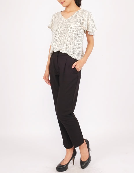 Amberly Wide Sleeves Top (Cream Dot)