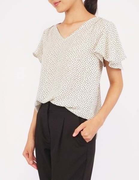 Amberly Wide Sleeves Top (Cream Dot)