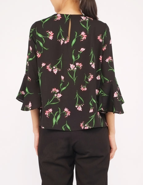 Amica Flounce Sleeves Top (Black Floral)