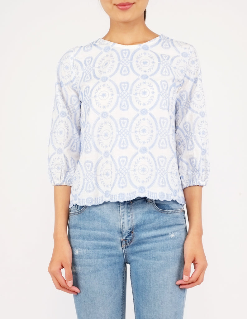 Anja Embroidered Puff Sleeves Top