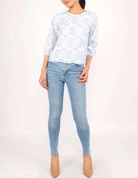 Anja Embroidered Puff Sleeves Top