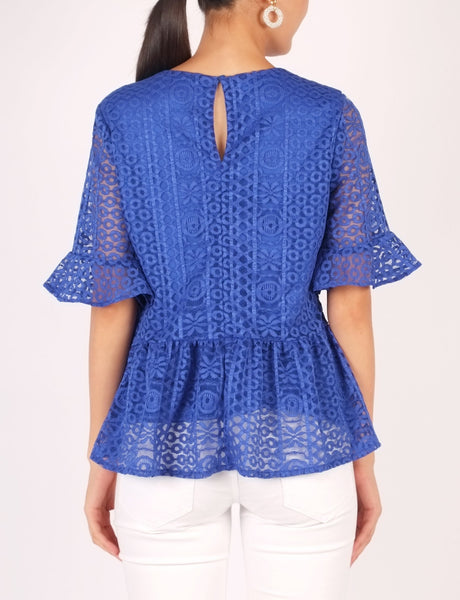 Aster Lace Peplum Top (Royal Blue)