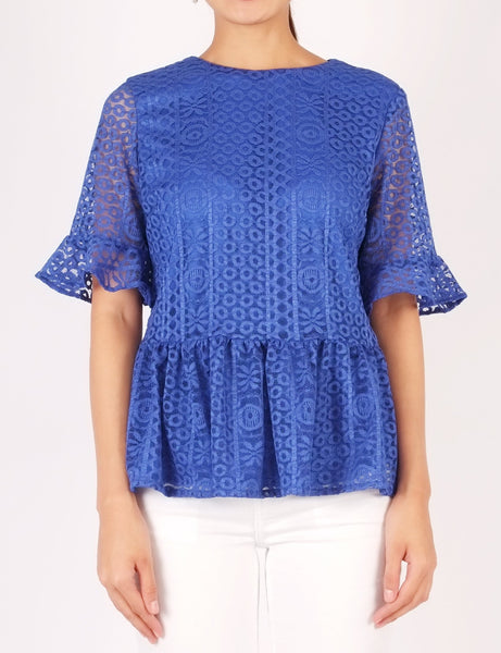 Aster Lace Peplum Top (Royal Blue)