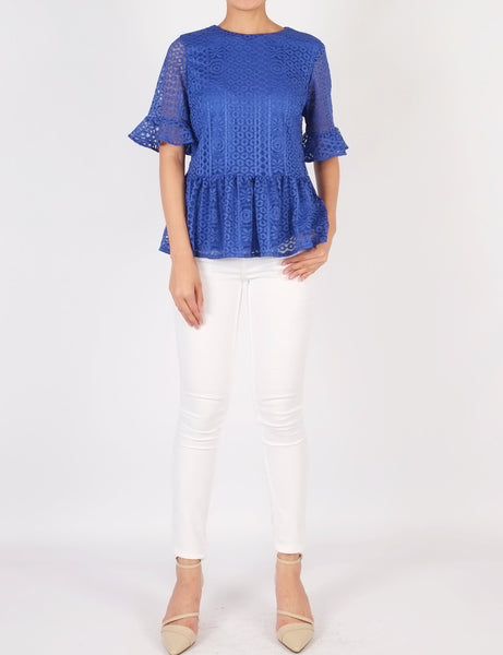 Aster Lace Peplum Top (Royal Blue)