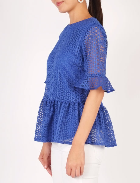 Aster Lace Peplum Top (Royal Blue)