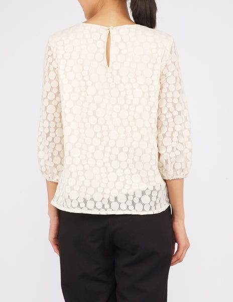 Beate Lace Puff Sleeves Top (Cream)
