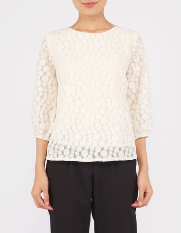 Beate Lace Puff Sleeves Top (Cream)