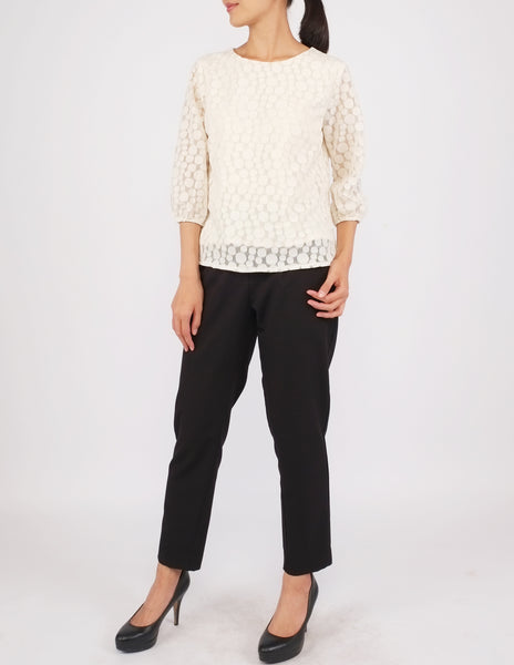Beate Lace Puff Sleeves Top (Cream)