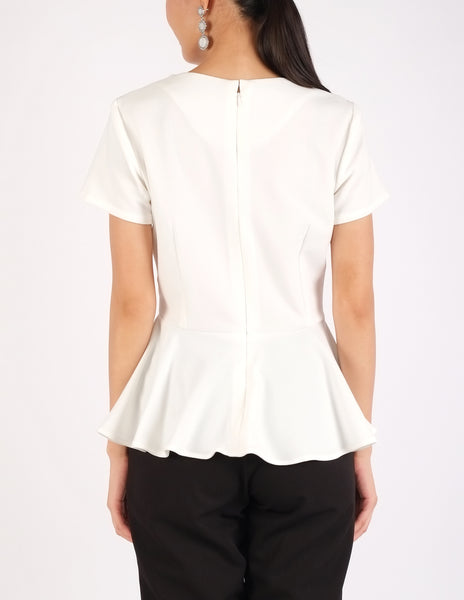 Caren Peplum Top (White)