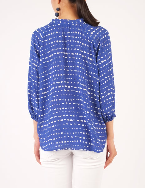 Chiara Split Neckline Top (Blue Print)