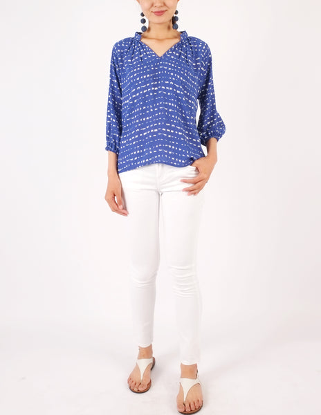 Chiara Split Neckline Top (Blue Print)