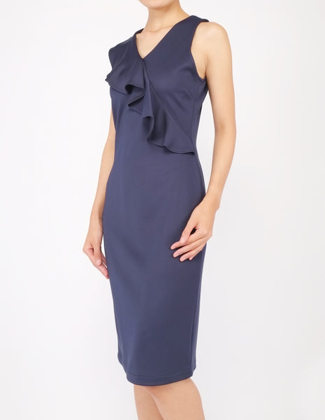 Erin Asymmetric Flounce Dress (Navy)