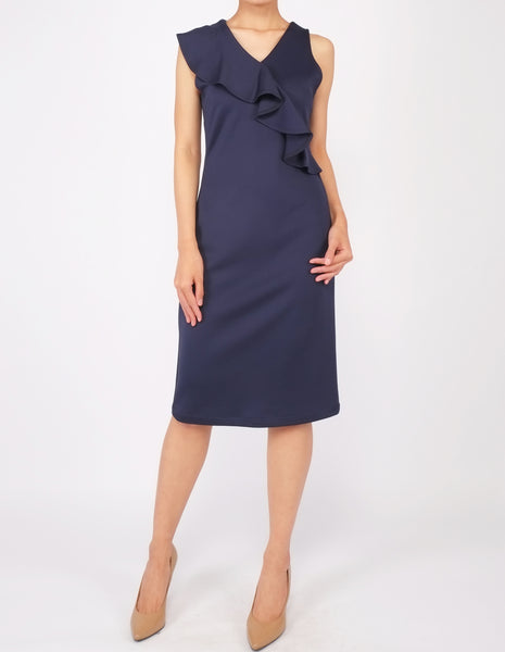 Erin Asymmetric Flounce Dress (Navy)