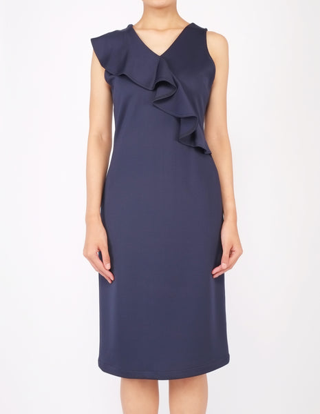 Erin Asymmetric Flounce Dress (Navy)