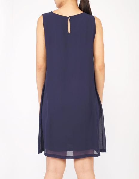 Desi Chiffon Shift Dress (Navy)